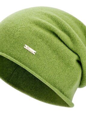 Unisex Green 100% Wool Warm Knit Pull-On Winter Classic Slouchy Skull Beanie Cap